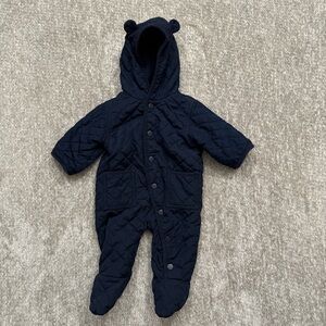 GAP Navy Quilted Hooded Baby One-Piece Snowsuit